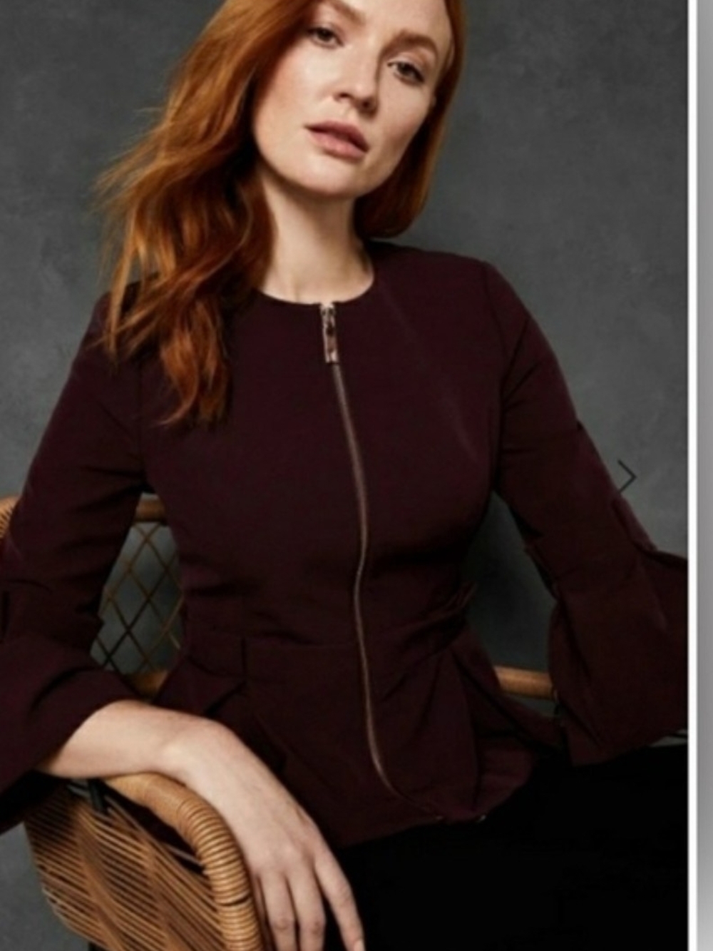 Ted Baker Burgundy Zip-Front Peplum Blazer